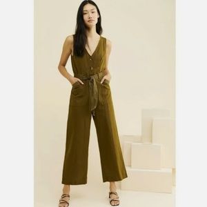 Anthropologie Linen Button-Front Jumpsuit